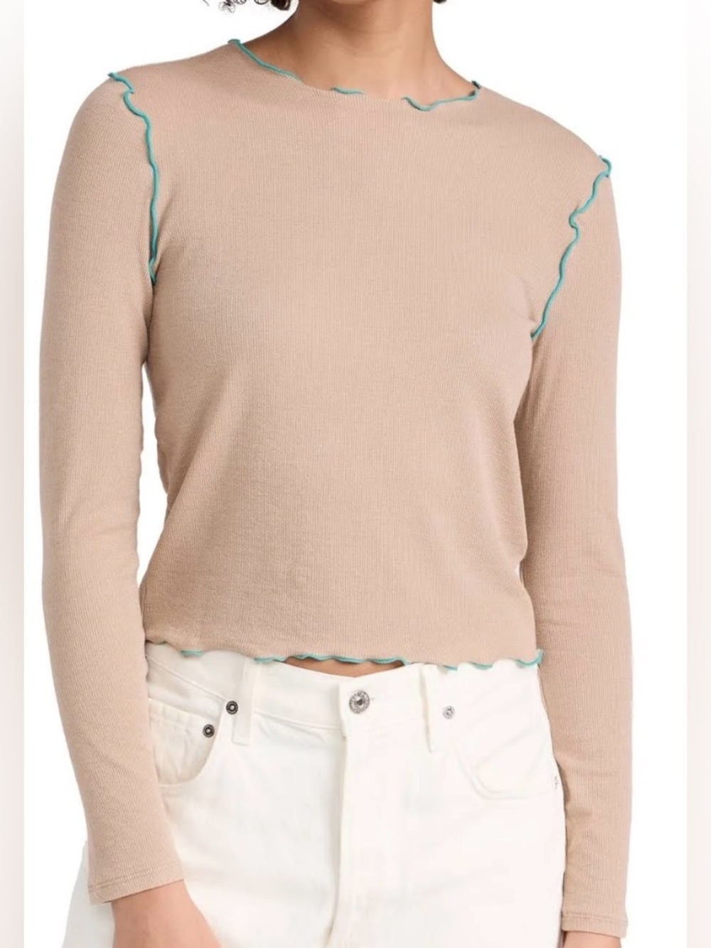 Madewell Contrast Stitch Crop long sleeve Tee lettuce-trim edge size xs